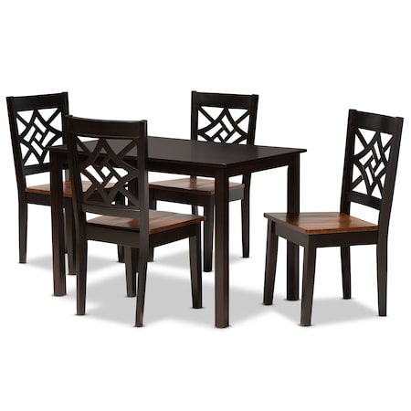Baxton Studio Nicolette Modern and Contemporary Two-Tone Dark Brown and Walnut Brown Finished Wood 5-PC Dining Set 179-11389-8026-Zoro